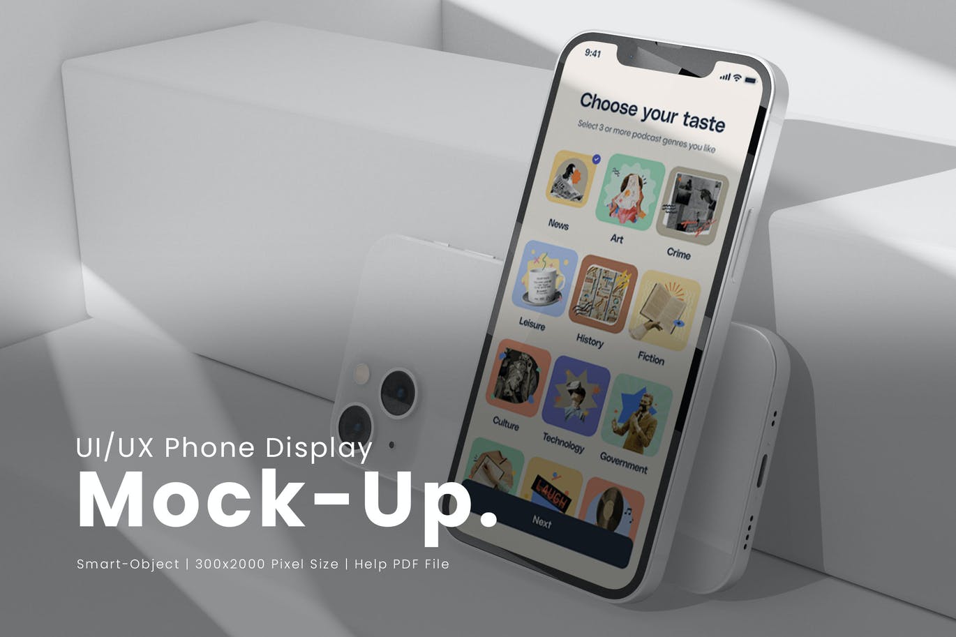 纯色场景UI/UX展示iPhone手机样机 (PSD)