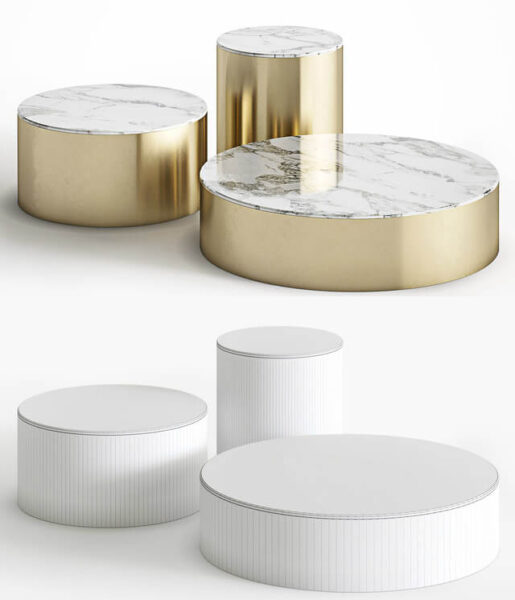 Cazarina黄铜底座大理石台面圆柱形茶几系列3D模型（OBJ,FBX,MAX）