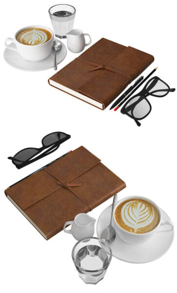 包含咖啡墨镜和笔记本的装饰组合3D模型（OBJ,MAX）