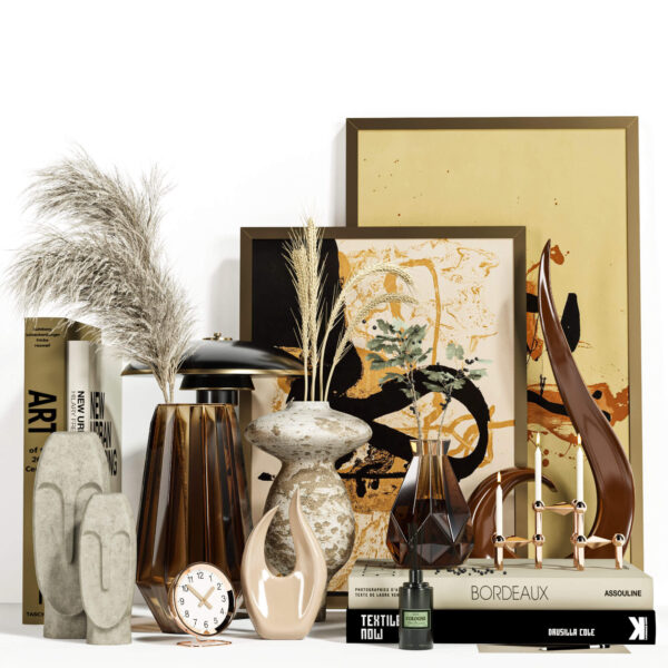 包含书籍花瓶干花束的装饰组合3D模型（OBJ,FBX,MAX）