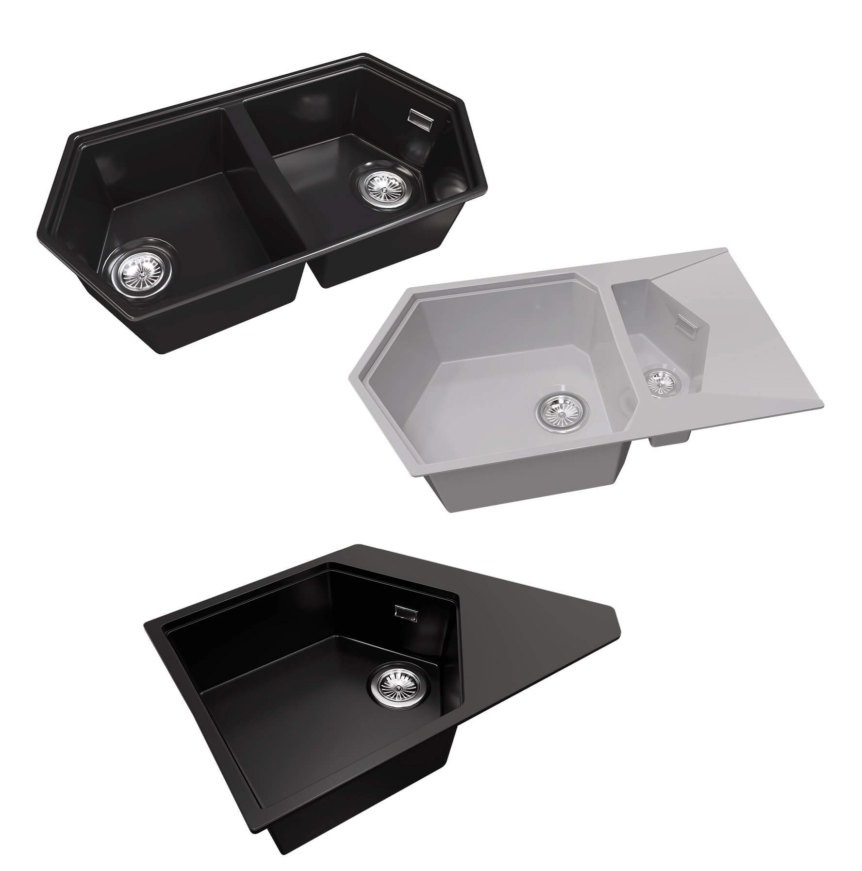 3款Kit Kraken不规则形状厨房水槽3D模型（OBJ,FBX,MAX）