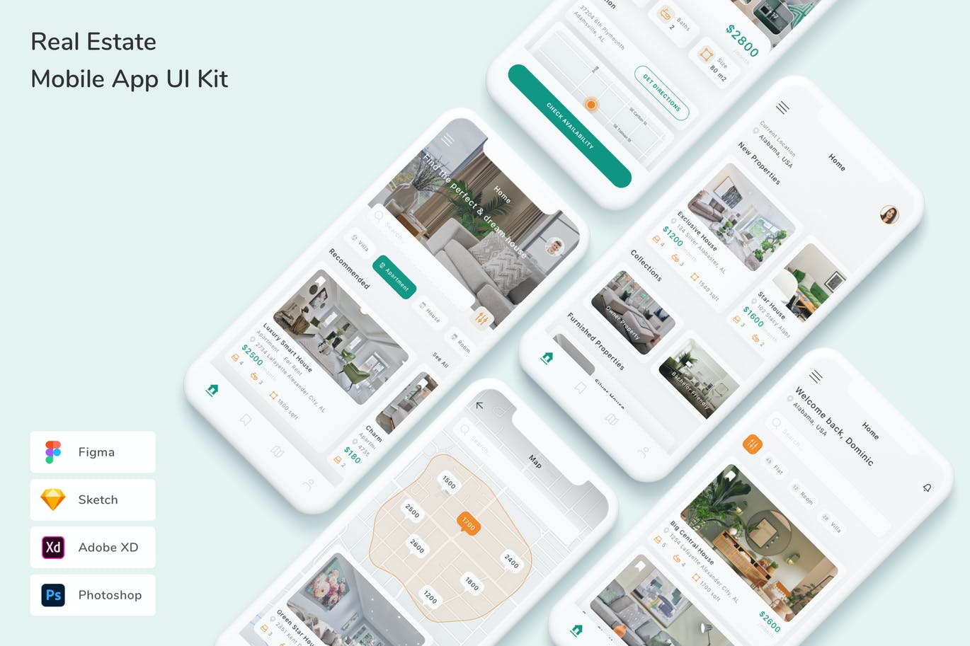 房地产 App UI Kit (FIG,PSD,SKETCH,XD)