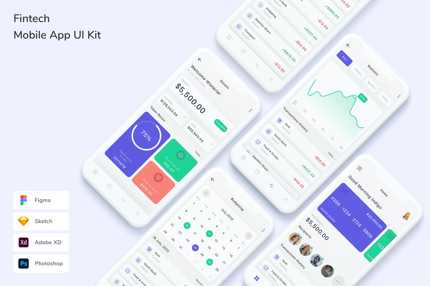 金融科技 App UI Kit (FIG,PSD,SKETCH,XD)