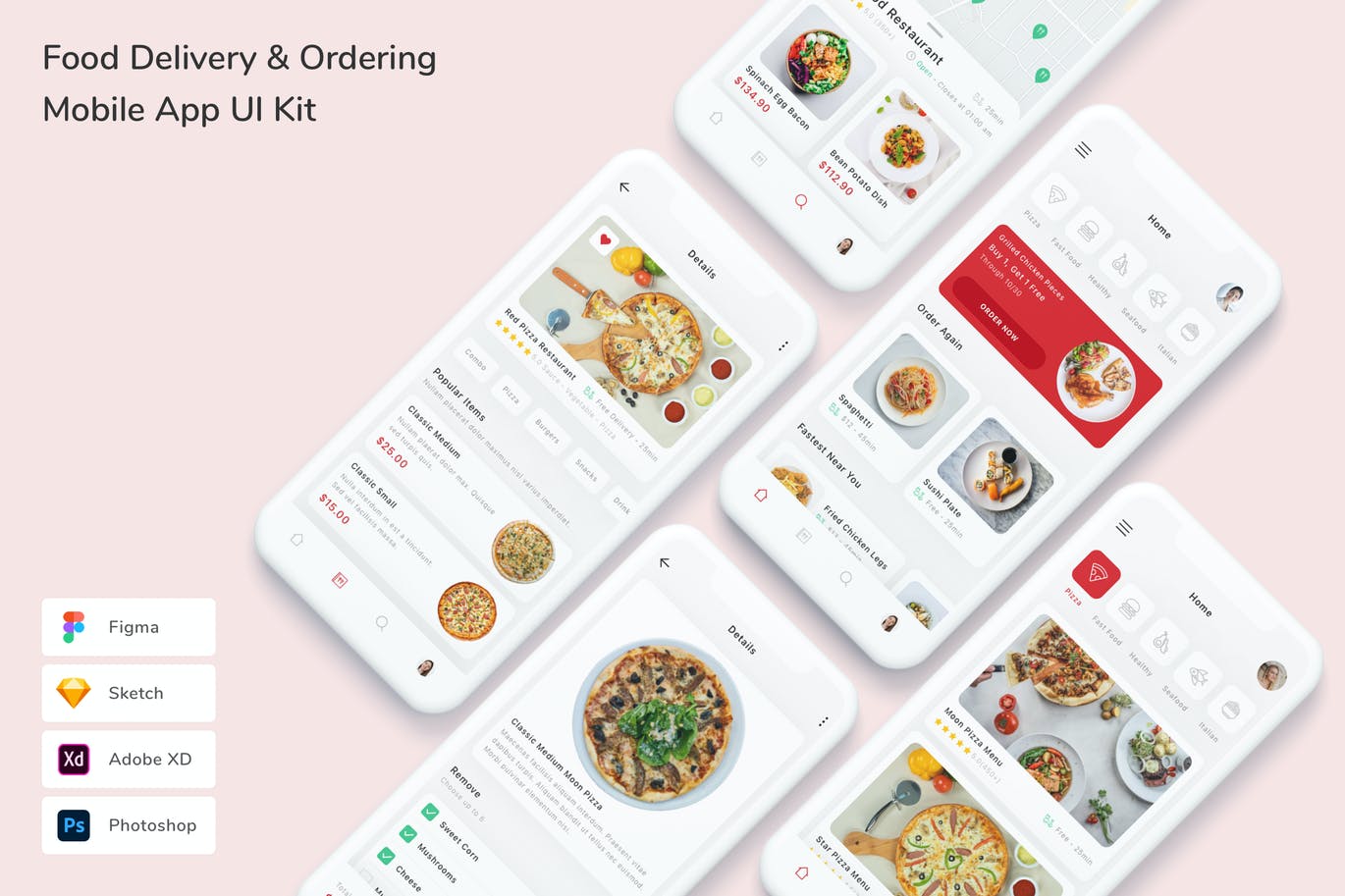 食品配送和订购 App UI Kit   (FIG,PSD,SKETCH,XD)
