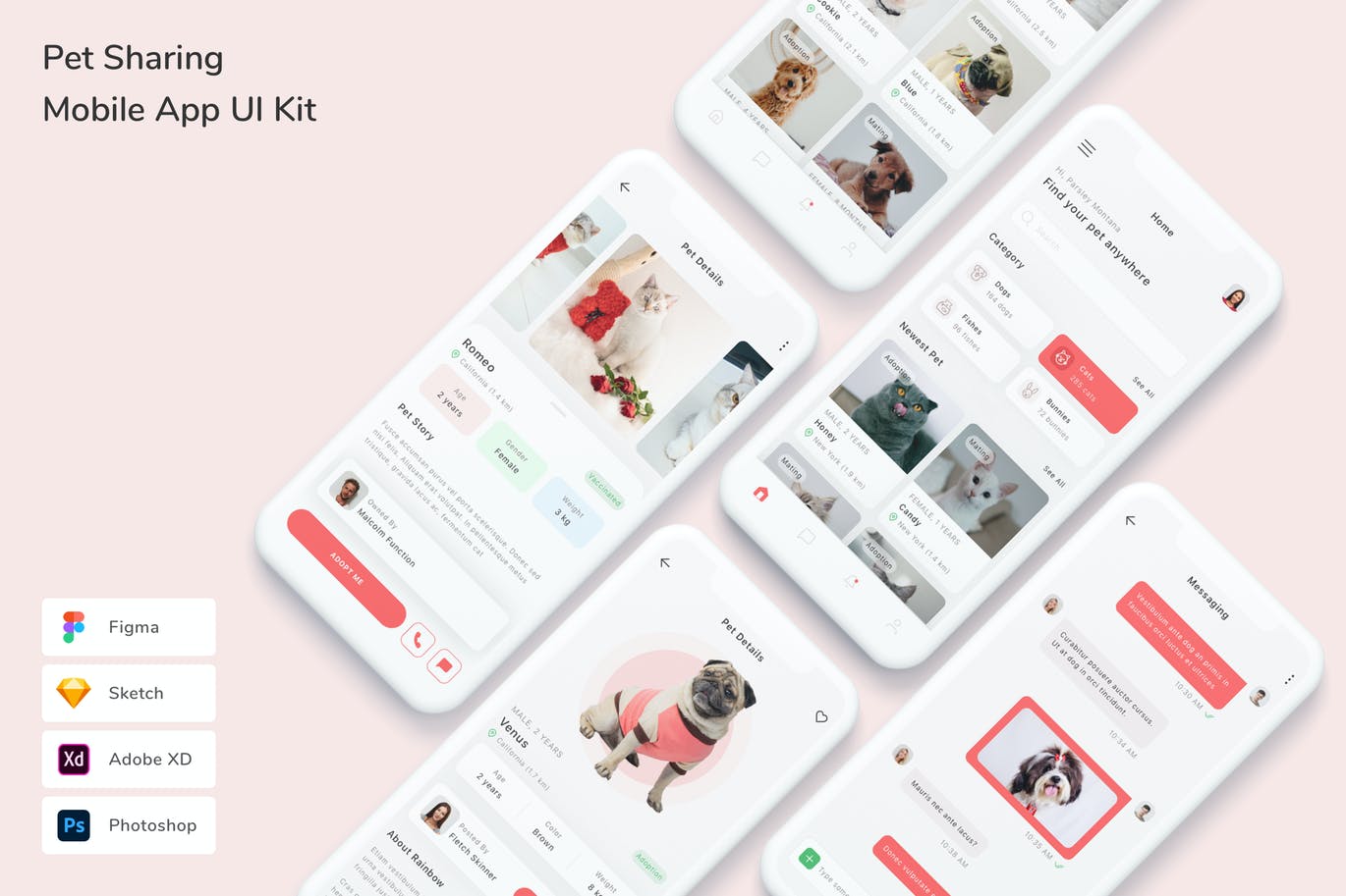 宠物共享 App UI Kit   (FIG,PSD,SKETCH,XD)