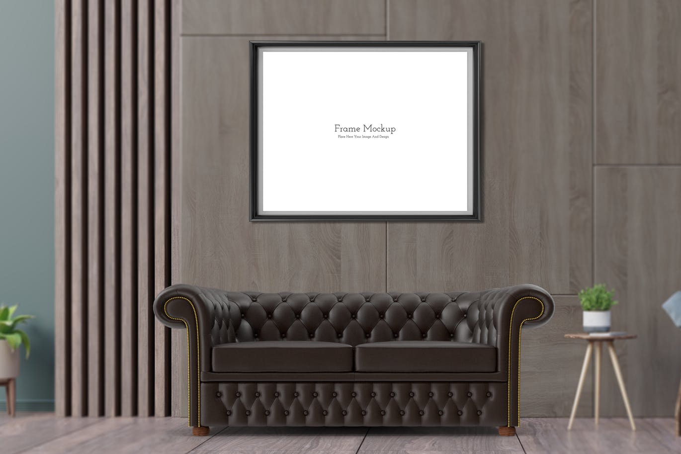 沙发客厅场景墙体作品框架样机模板 (PSD)