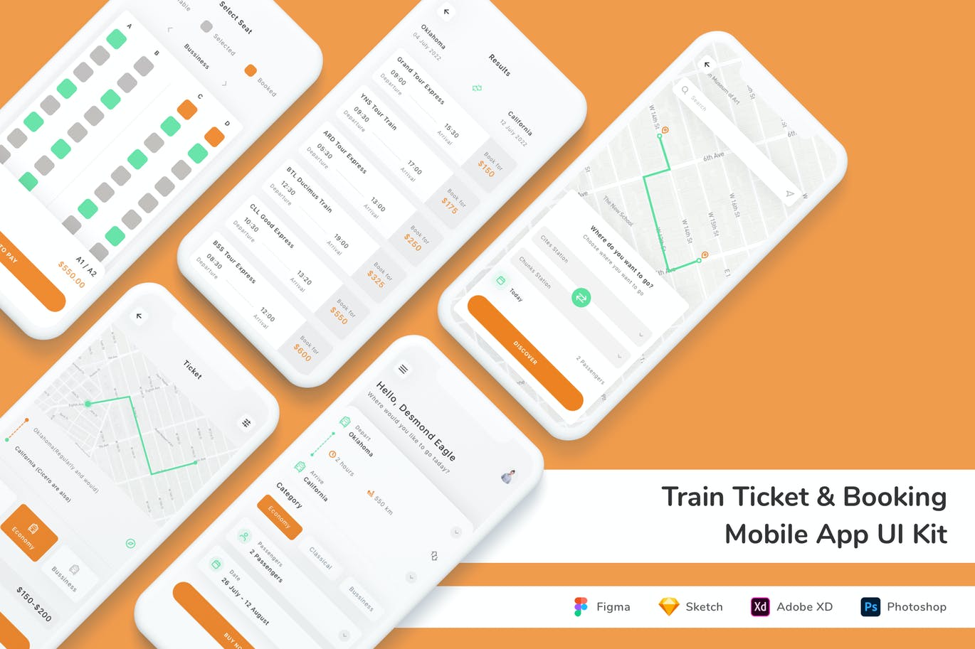 火车票预订App UI Kit (FIG,PSD,SKETCH,XD)