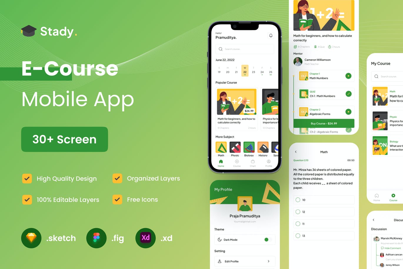 在线教育&课堂App UI Kit (XD,FIG,SKETCH)