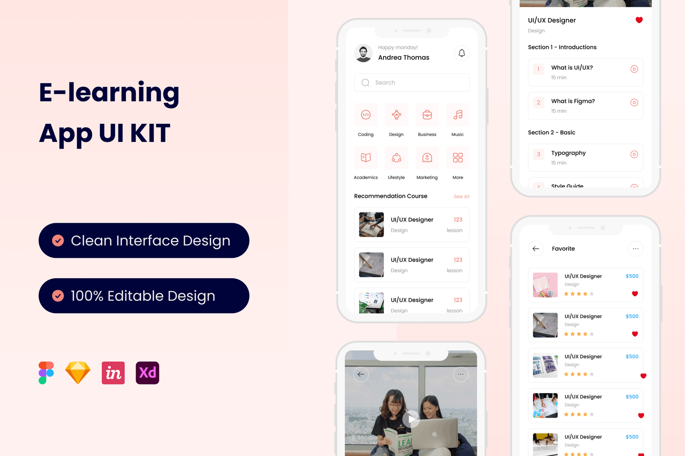 在线学习 App UI Kit (FIG,SKETCH,XD)