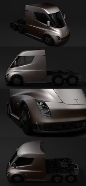 Tesla Semi 3axis LR 2018款电动半挂式卡车3D模型（OBJ,FBX,MAX）