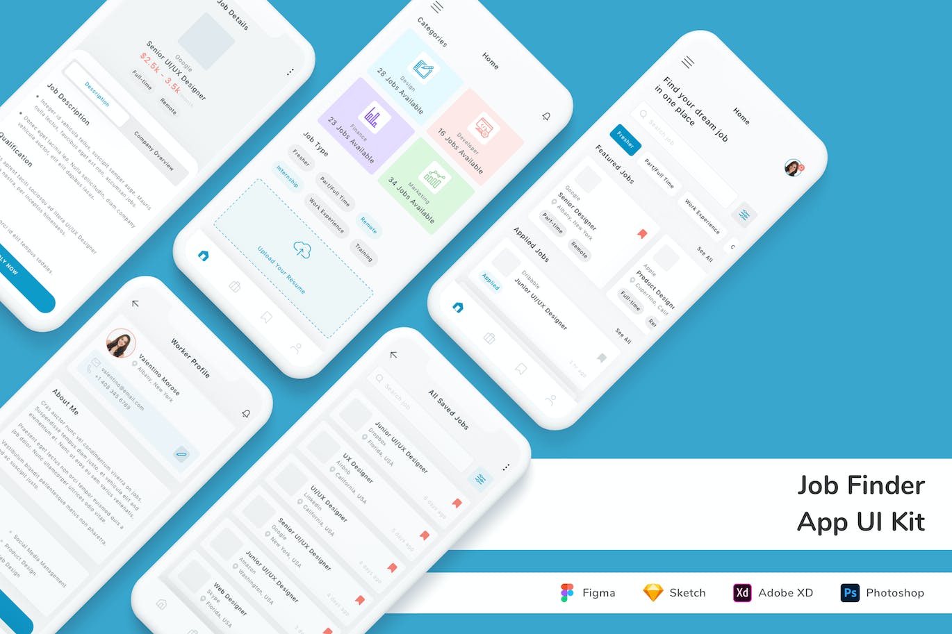 找工作 App UI Kit (FIG,PSD,SKETCH,XD)