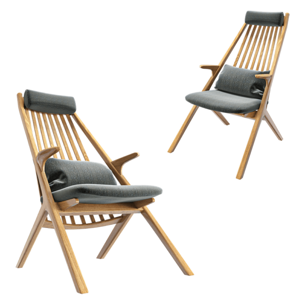 Teak House Roppongi实木框架布艺软垫扶手躺椅3D模型（OBJ,FBX,MAX）