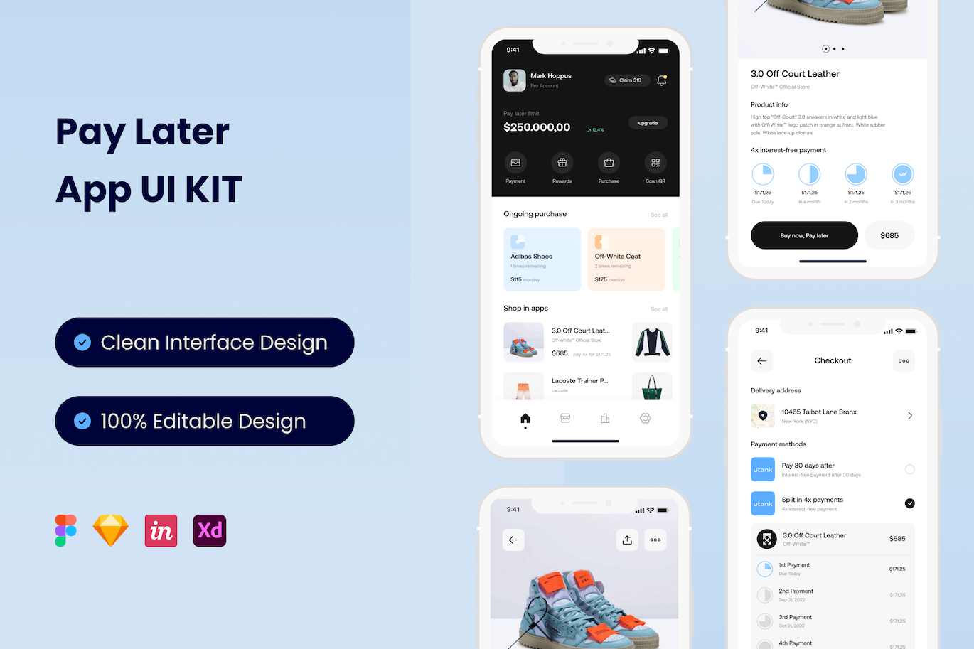 稍后付款移动应用程序App Ui Kit (FIG,SKETCH,XD)