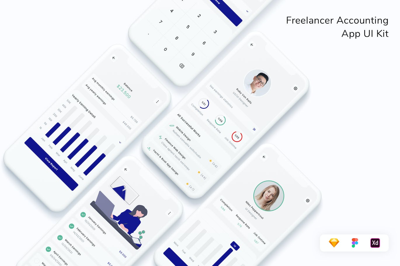 自由职业者会计 App UI Kit (FIG,SKETCH,XD)