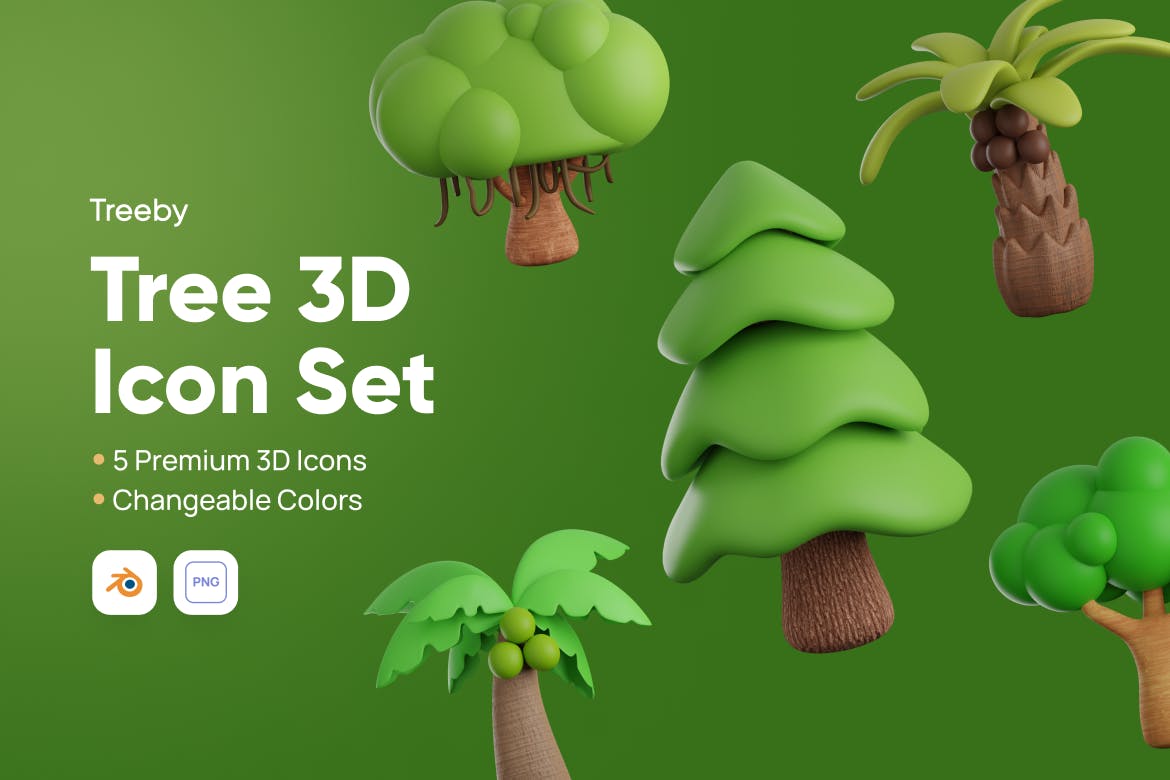 树木3D图标模型 (blend,PNG)