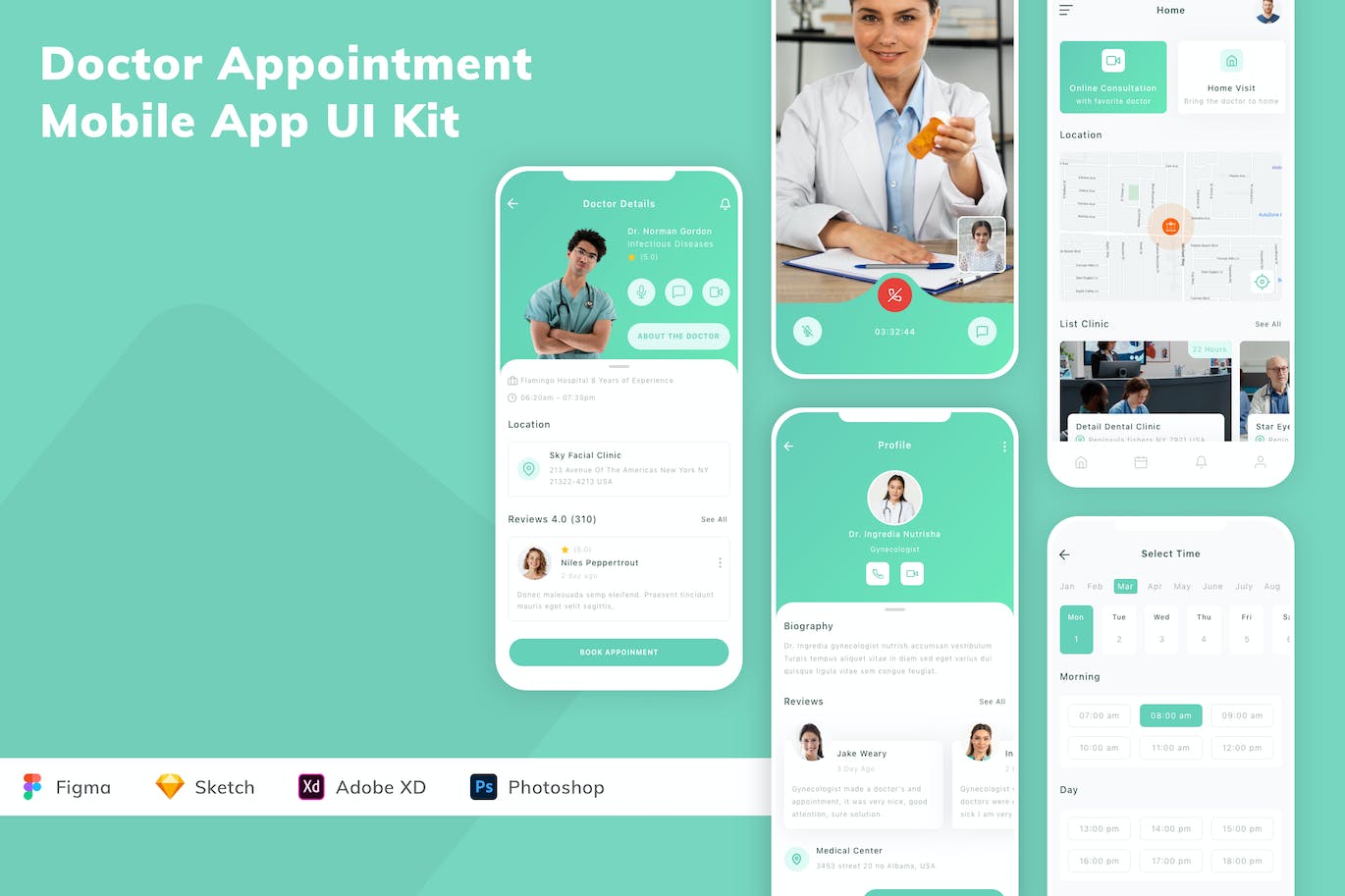 医生预约App UI Kit (FIG,SKETCH,XD,PSD)