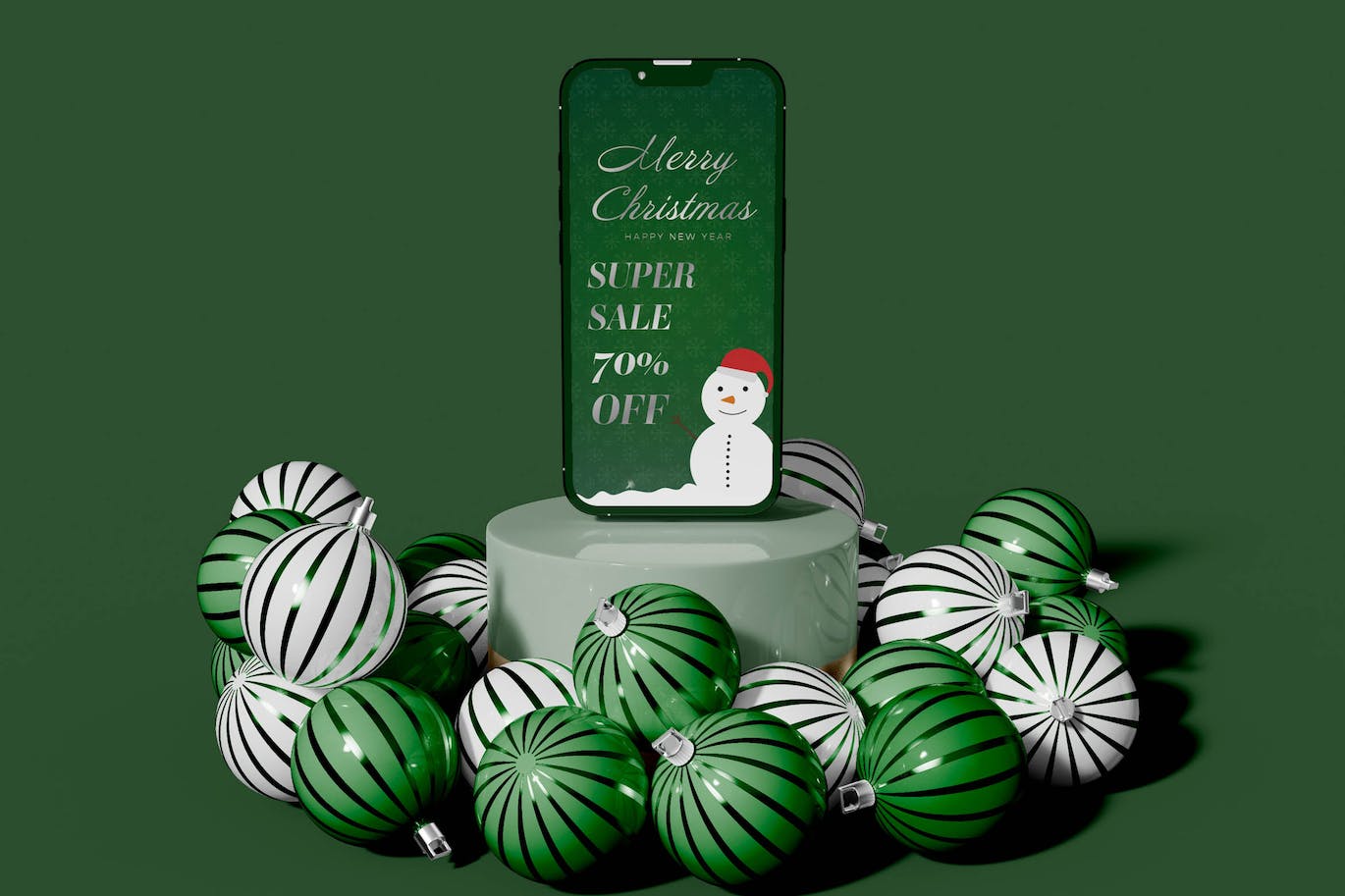 圣诞装饰球场景iPhone手机样机 (PSD)