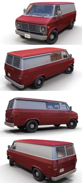 70年代工业面包车货车low poly 3D模型（OBJ,FBX,MAX）