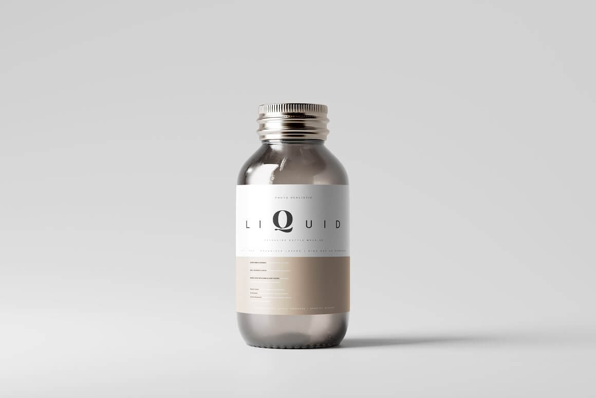 琥珀色玻璃罐药瓶包装设计样机 (psd)