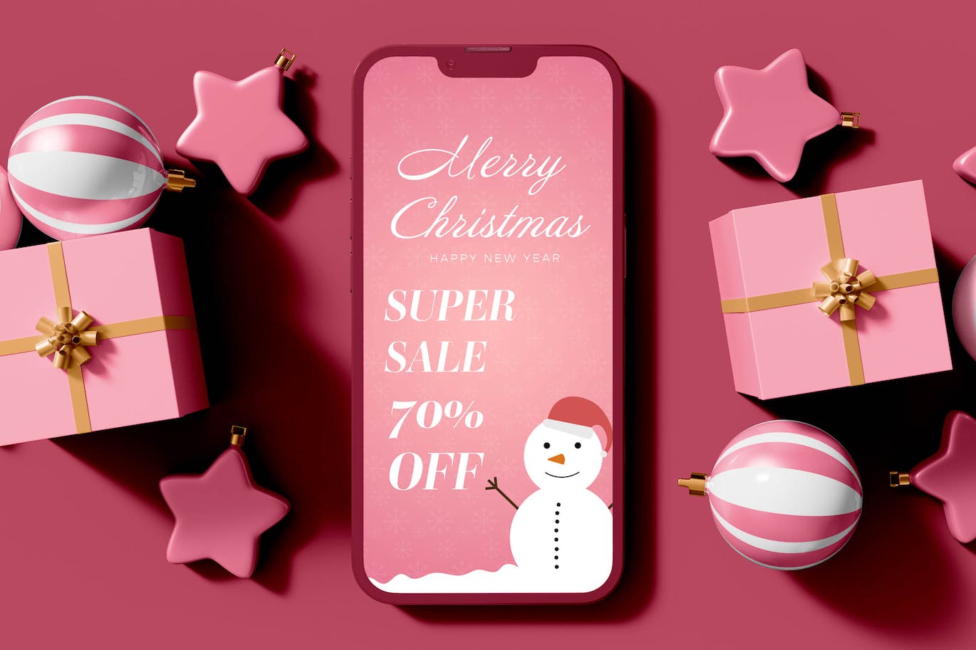 圣诞礼品装饰元素iPhone手机样机 (PSD)