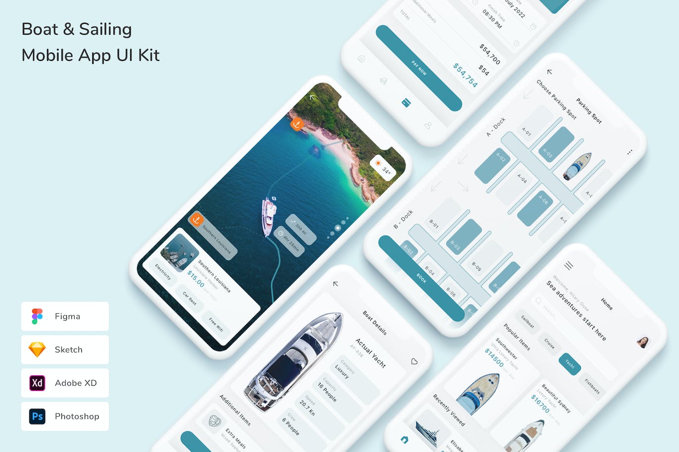 船 & 航海买卖 App UI Kit (FIG,PSD,SKETCH,XD)