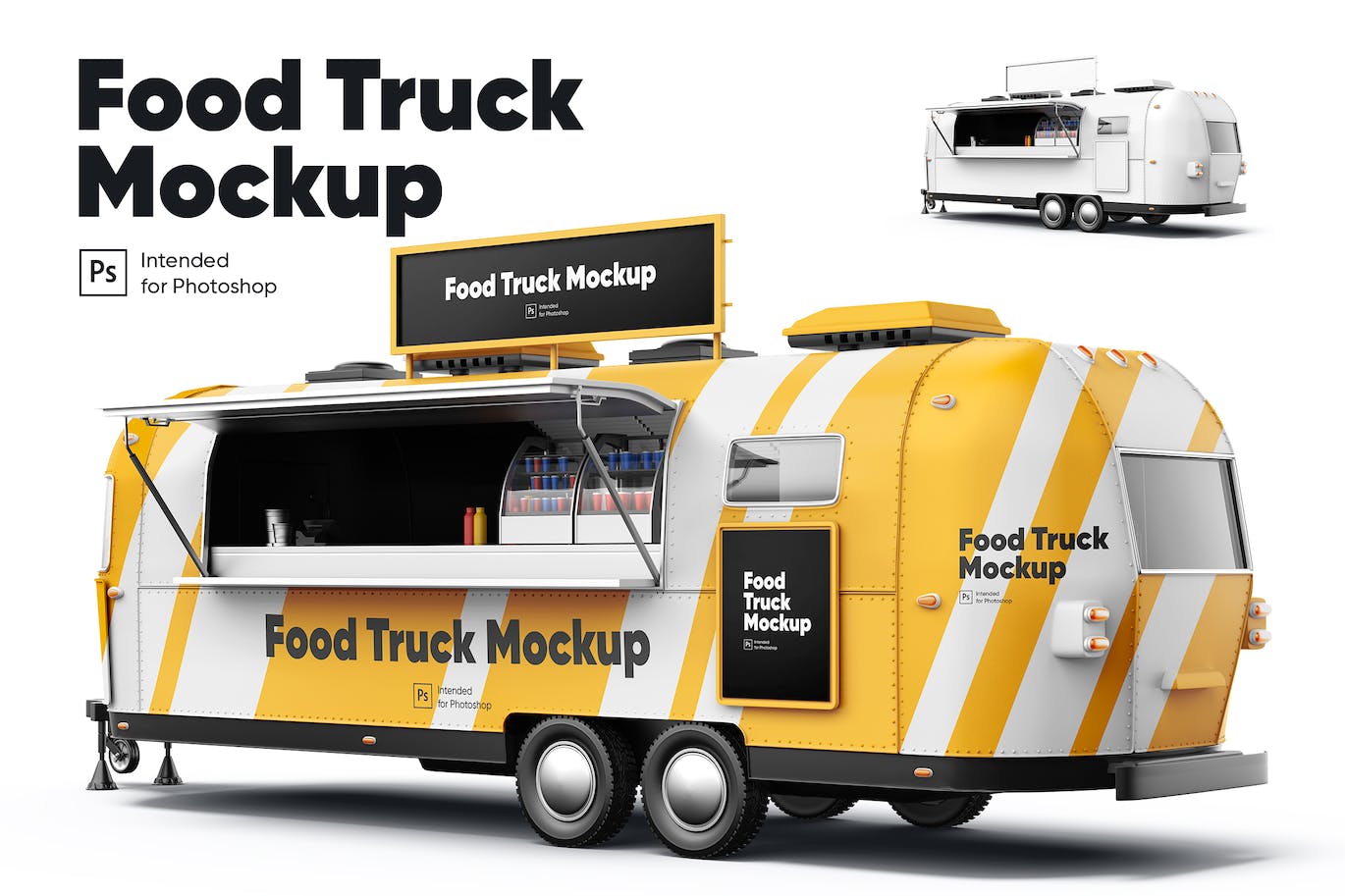 食品流动卡车车身广告设计样机 (PSD)