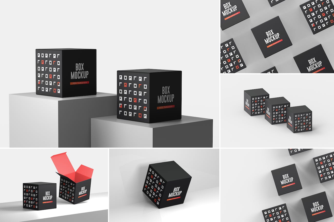 立方体礼品盒子设计样机模板 (PSD)
