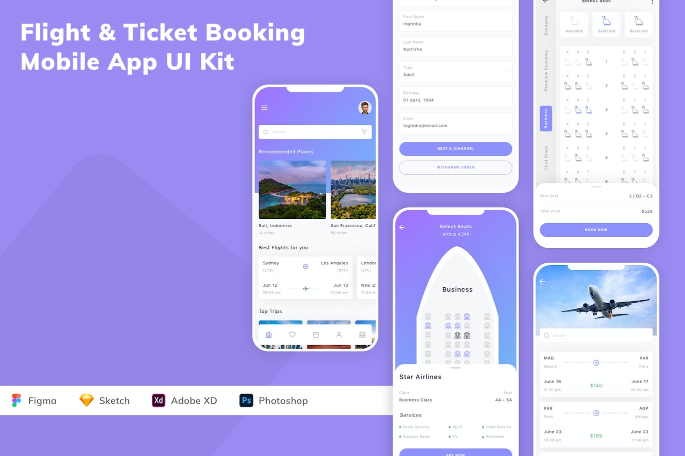 航班和机票预定 APP UI KIT (FIG,SKETCH,XD,PSD)