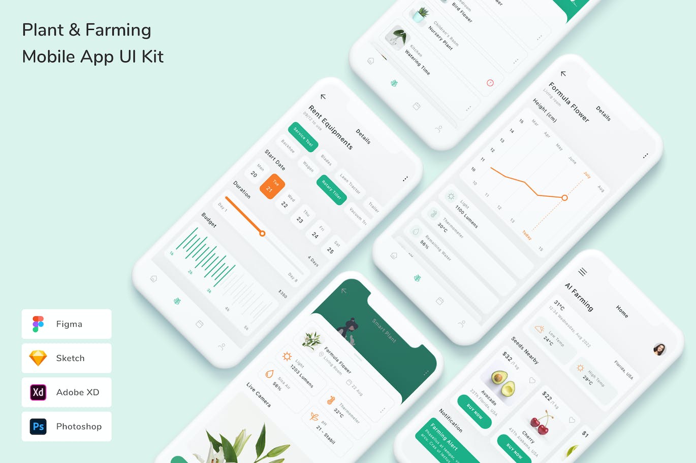 植物& 农场 App UI Kit (FIG,PSD,SKETCH,XD)