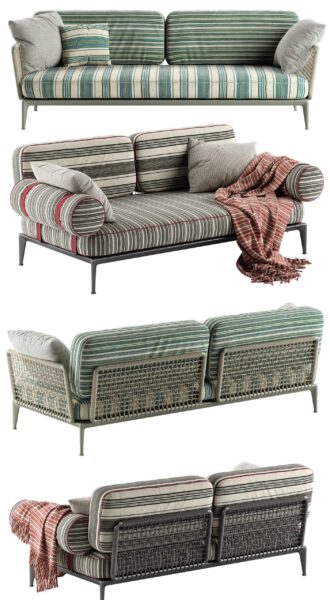 B & B Italia Ribes金属边框编织靠背布艺软垫双人沙发3D模型（OBJ,FBX,MAX）
