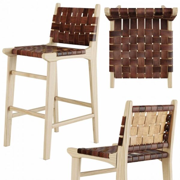 Calixa实木腿架编织坐垫靠背高脚椅3D模型（MAX）