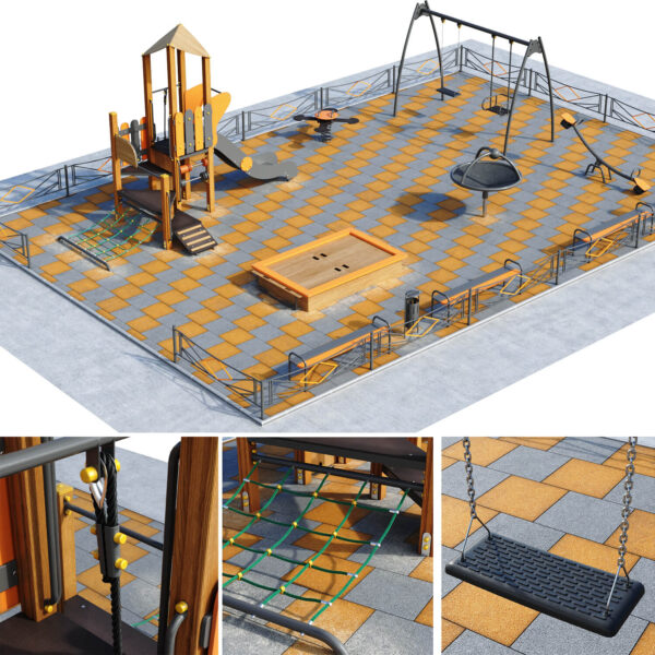 包含秋千滑梯跷跷板的儿童游乐场儿童乐园3D模型（OBJ,FBX,MAX）