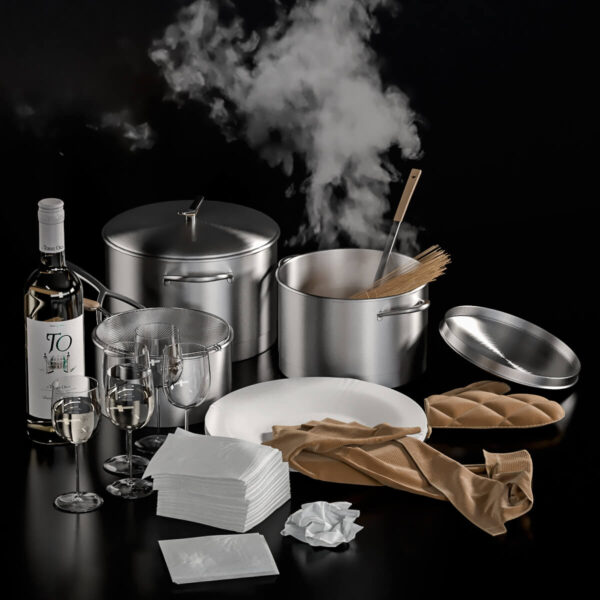 包含锅具酒杯的厨具和装饰组合3D模型（OBJ,MAX）