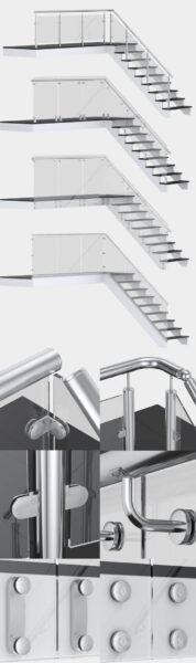 带4种不同扶手的楼梯玻璃栏杆3D模型（FBX,MAX）