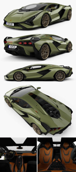 带内饰的Lamborghini兰博基尼Sian跑车3D模型（OBJ,FBX,MAX,C4D,LWO）