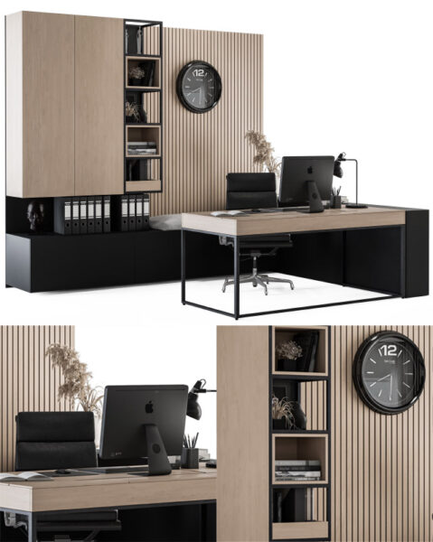 经理办公桌椅和柜子 经理工作场景3D模型（OBJ,MAX）