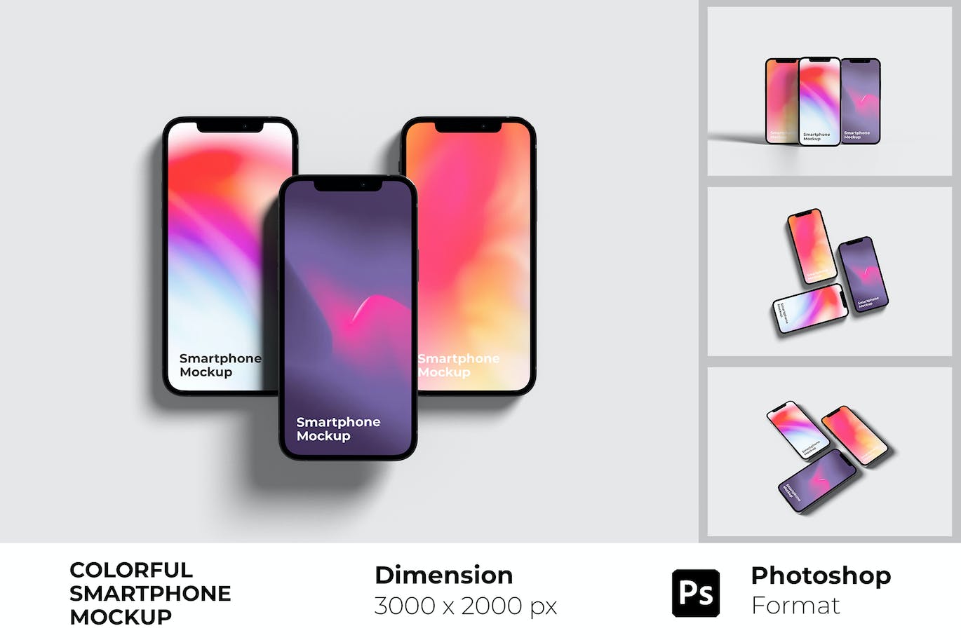 彩色智能手机iPhone样机 (PSD)