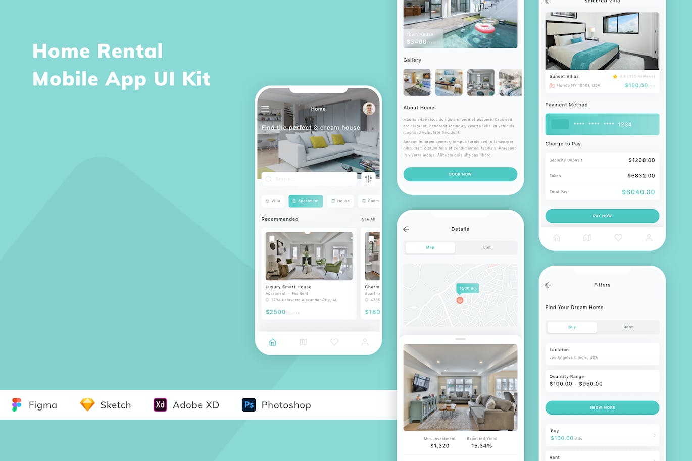 房屋租赁 App UI Kit (FIG,PSD,SKETCH,XD)