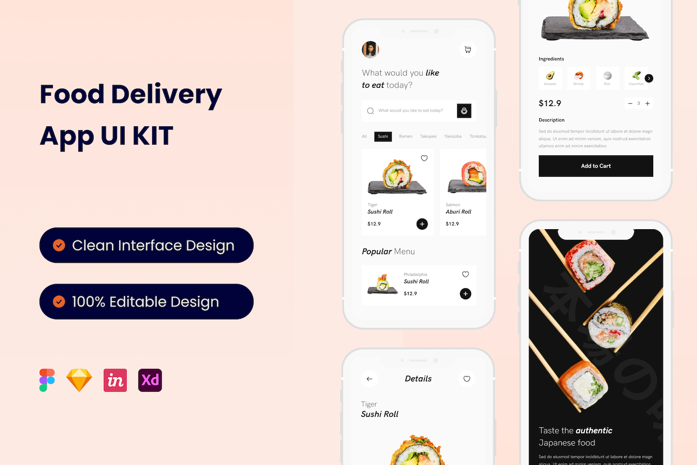 食品配送移动应用程序App Ui Kit (FIG,SKETCH,XD)