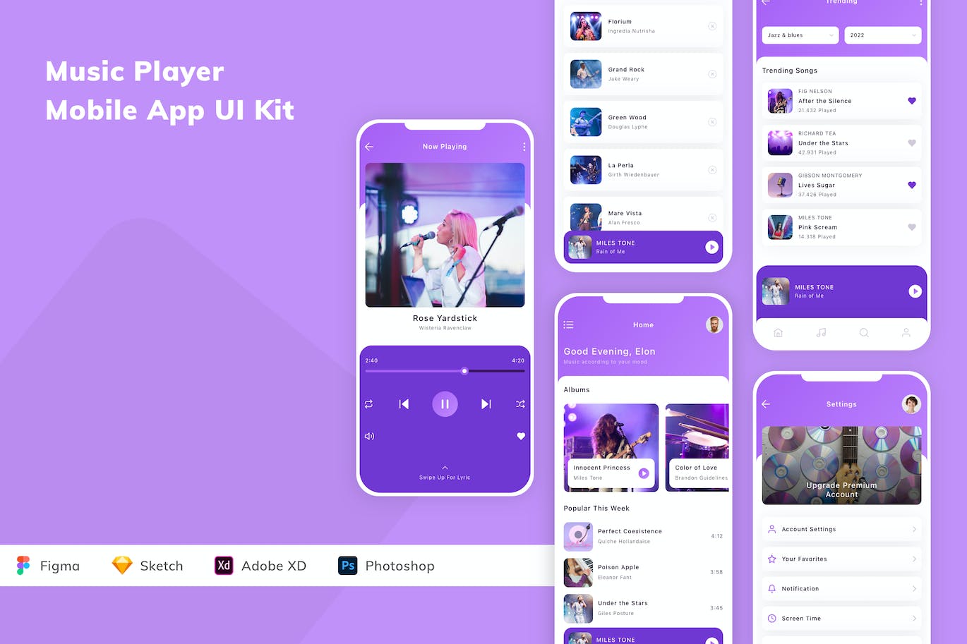 音乐播放器App Ui Kit (FIG,PSD,SKETCH,XD)