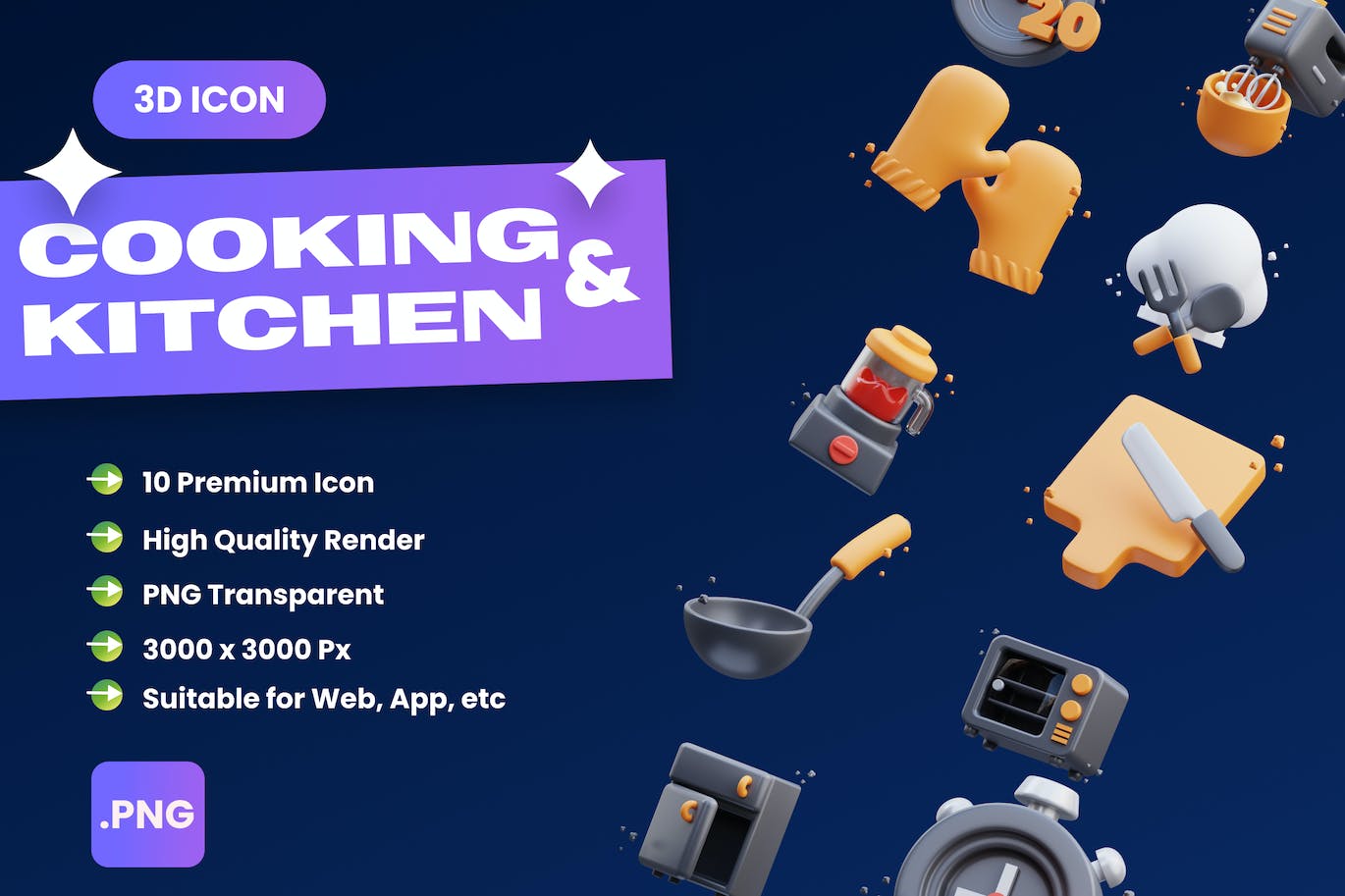 厨房烹饪主题3D图标模型 (blend,PNG)