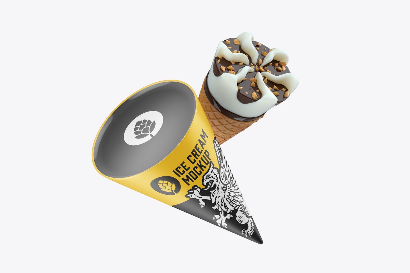 锥形冰淇淋甜筒包装设计样机 (PSD)