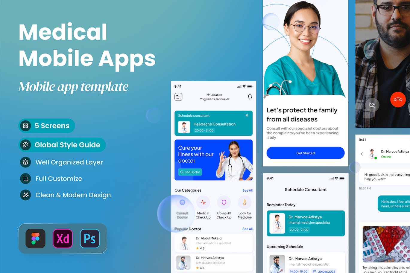 医疗保健App UI Kit (FIG,PSD,XD)