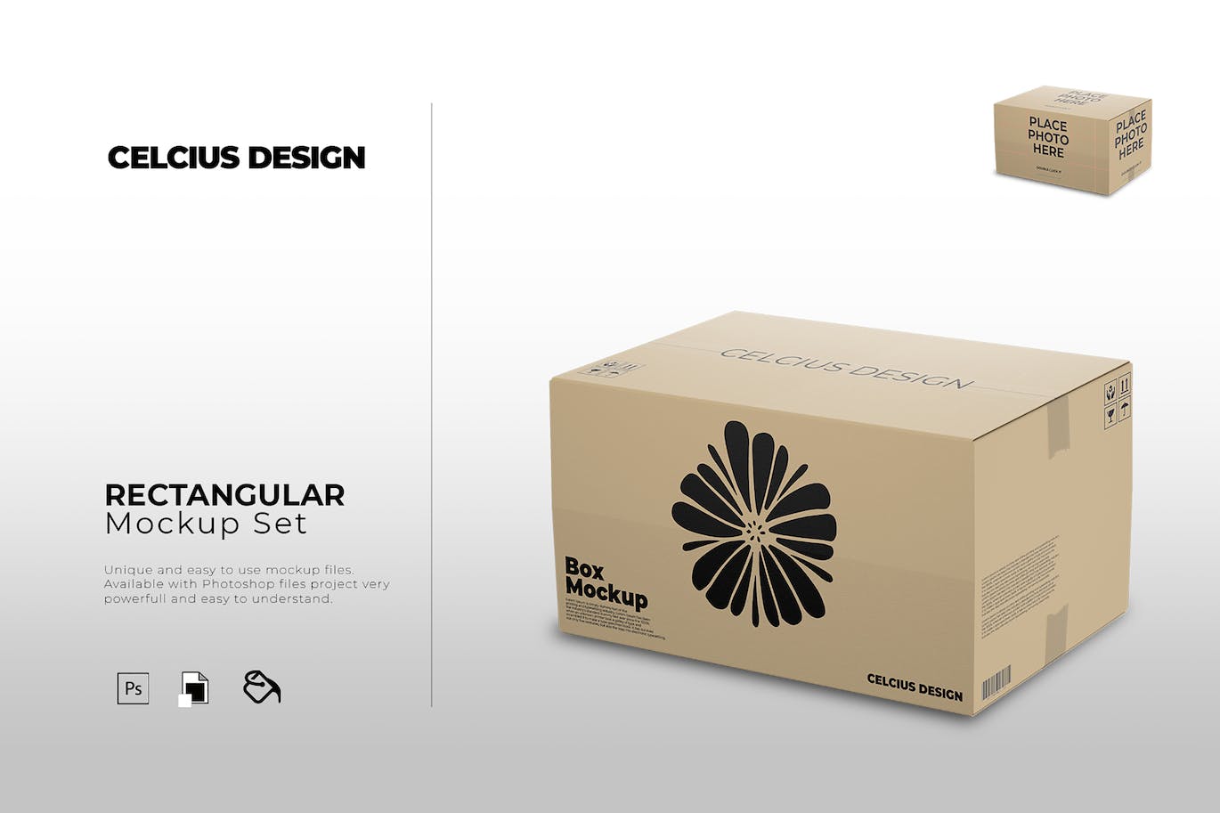 矩形纸盒纸箱包装设计样机 (PSD)
