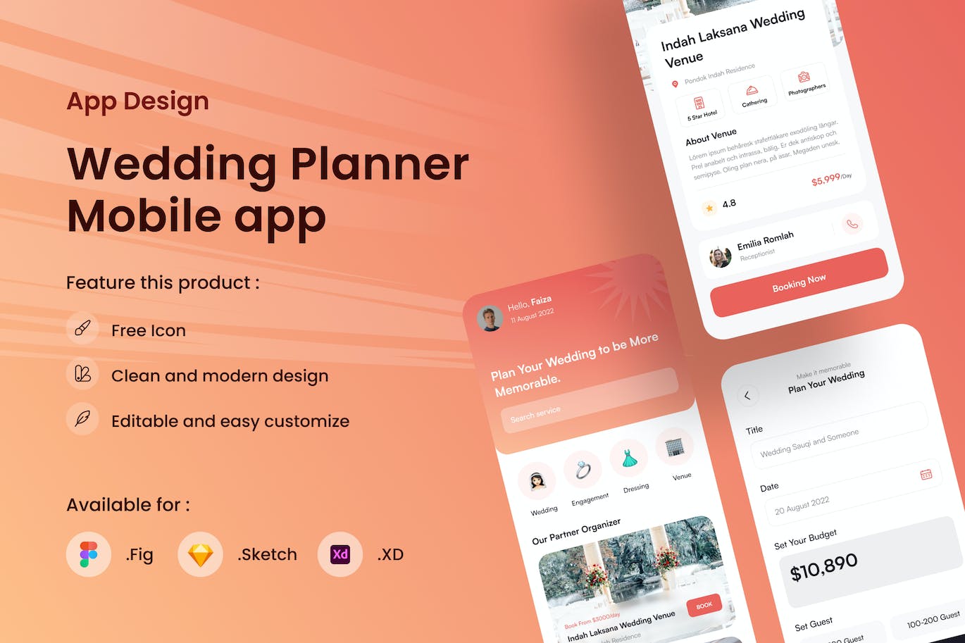 婚礼策划App UI Kit (FIG,SKETCH,XD)