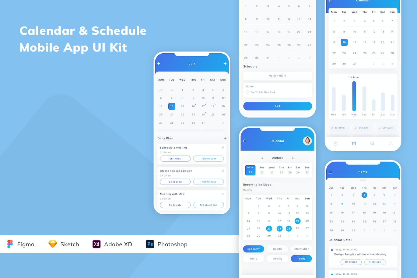 日历 & 工作计划 App UI Kit (FIG,PSD,SKETCH,XD)