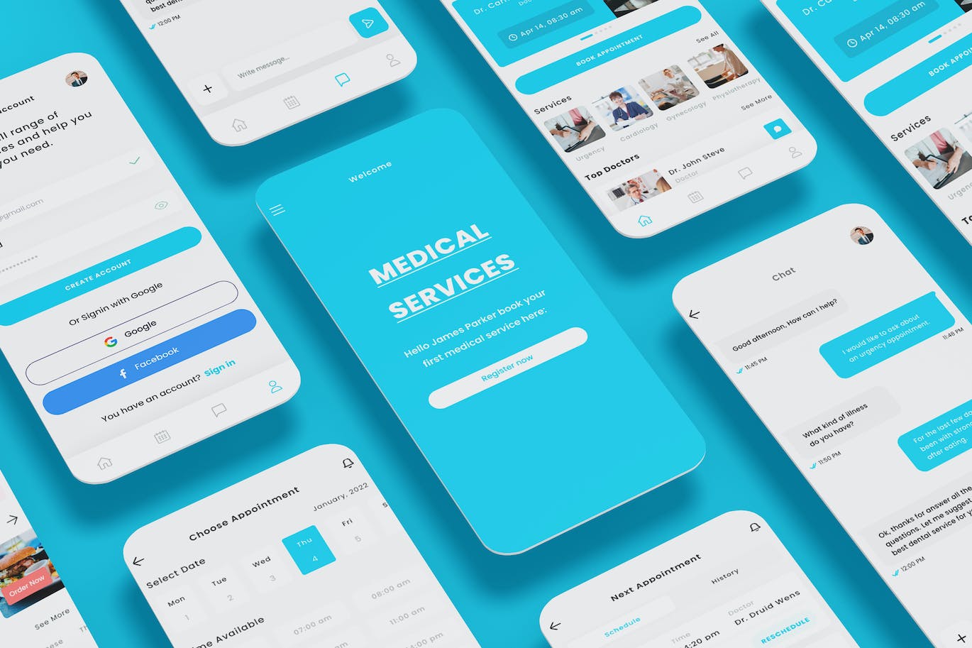 医疗、医院和医生预约 App UI Kits