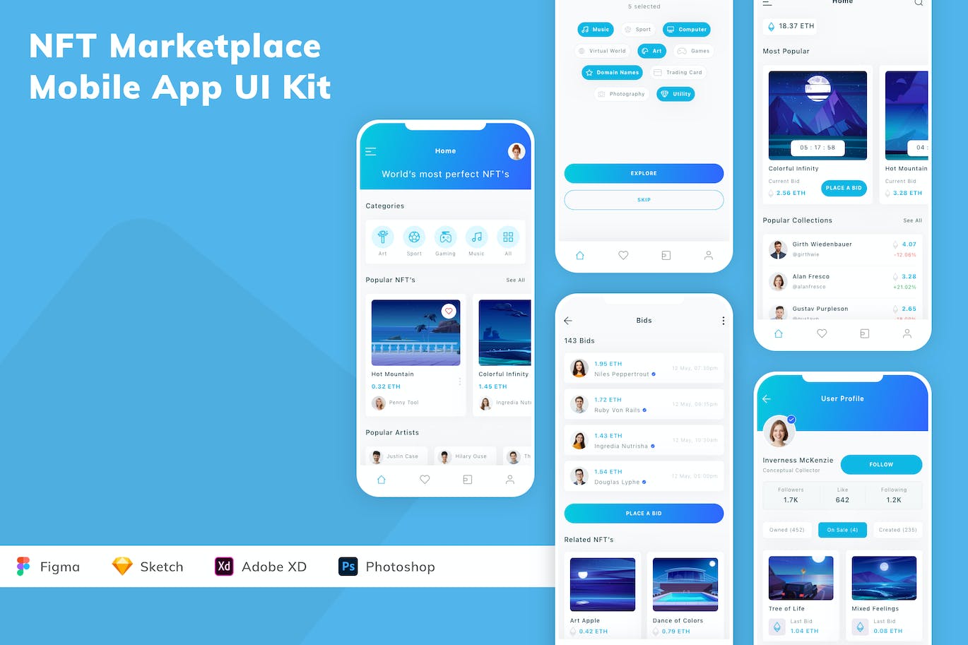 NFT 市场   App UI Kit (FIG,SKETCH,XD,PSD)