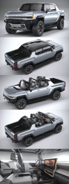 带内饰细节的2022款悍马Hummer EV皮卡车3D模型（OBJ,FBX,MAX,C4D,LWO）