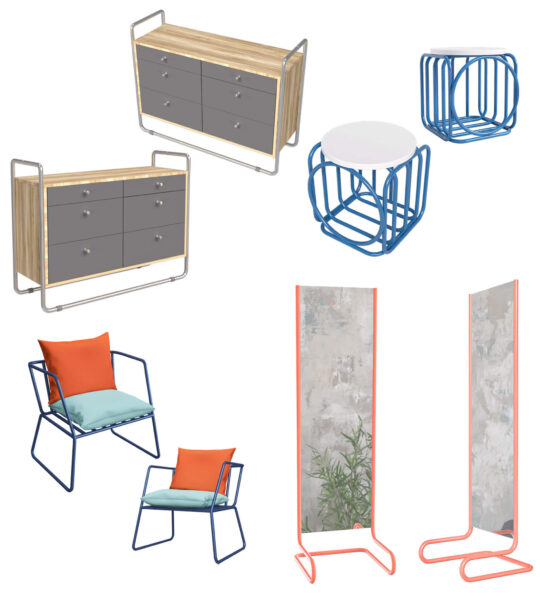 俄罗斯Woodi Bauhaus系列金属线条边框扶手椅咖啡桌镜子抽屉柜3D模型（OBJ,FBX,MAX）